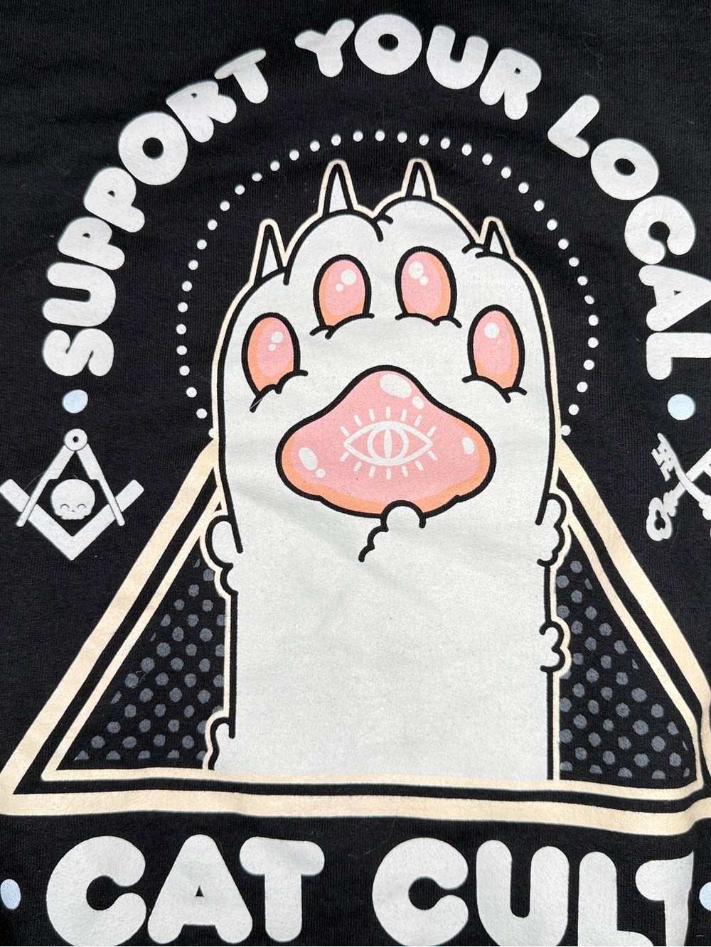 Kawaii Krypt Support Your Local Cat Cult Sweatshirt Large Black Goth Occult Cat